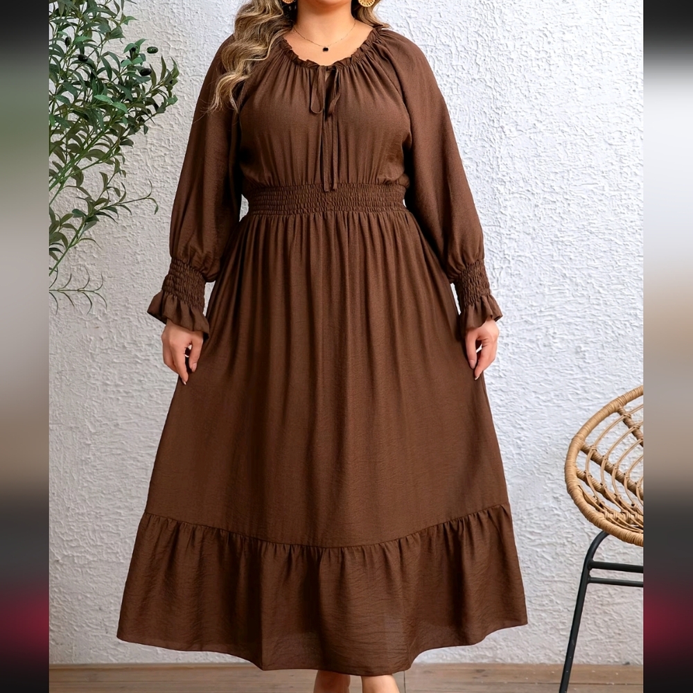 Brown Long Sleeve Maxi Dress